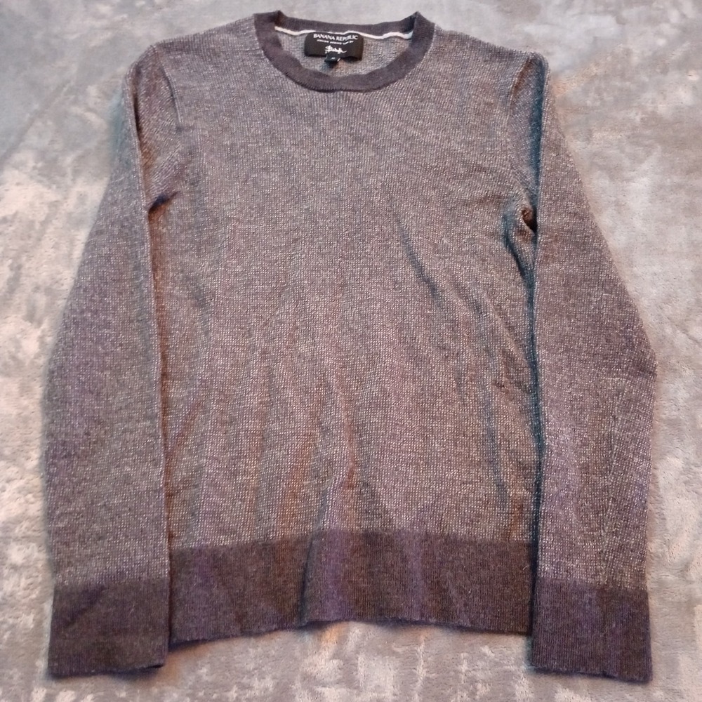 Banana Republic‎ Italian Merino Wool Crew Neck Sweater Mens M Gray Zegna Barrufa